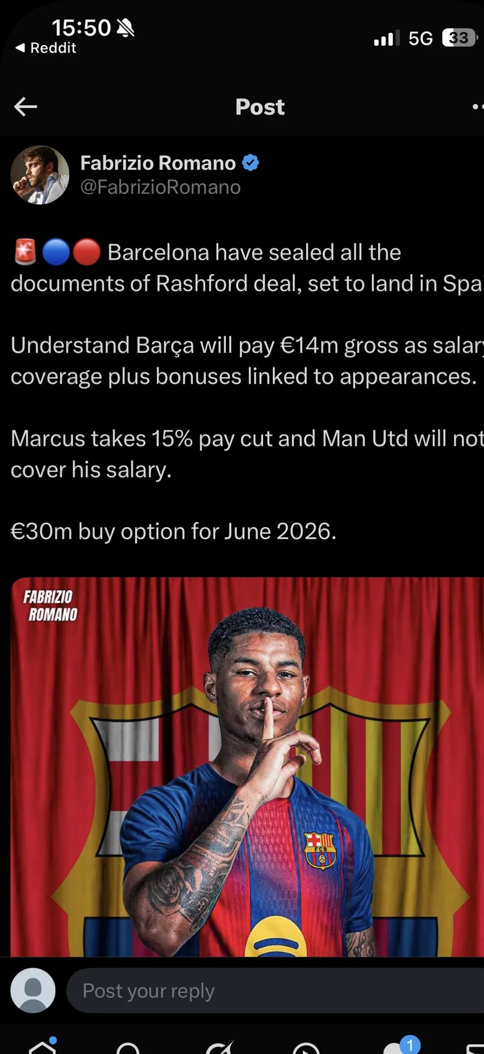 曼联希望在拉什福德的合同中加入赔偿金，以防巴萨不买断的简单介绍